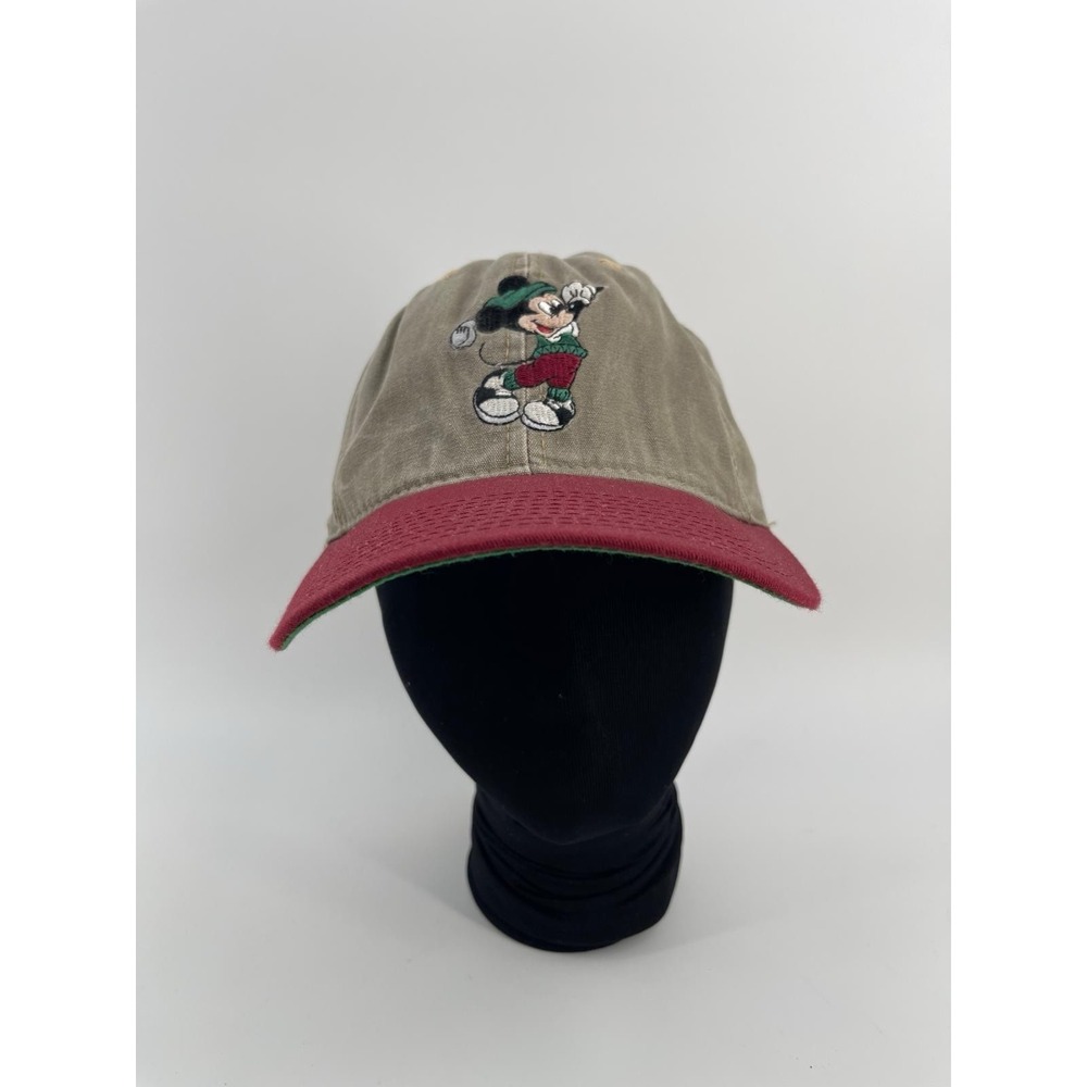 Vintage Mickey Mouse Disney Strapback Hat Khaki Burgundy Cap